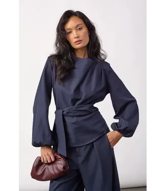 CO'COUTURE CC LUNACC TIE BLOUSE NAVY