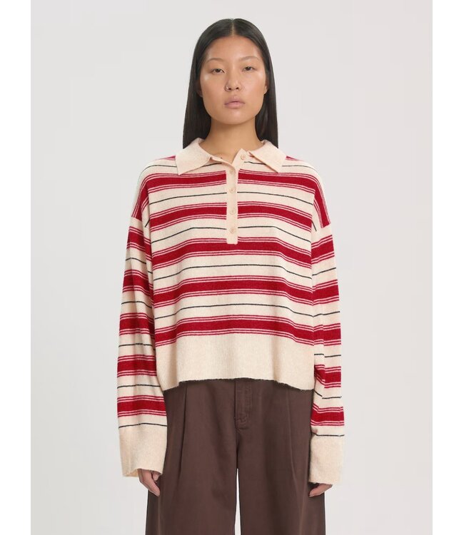 EDITED ED GERIT POLO PULL STRIPE OFF WHITE/RED/GREY