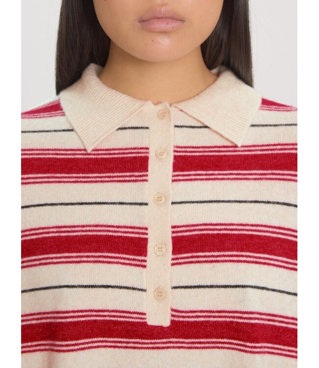 EDITED ED GERIT POLO PULL STRIPE OFF WHITE/RED/GREY