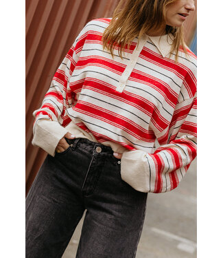 EDITED ED GERIT POLO PULL STRIPE OFF WHITE/RED/GREY