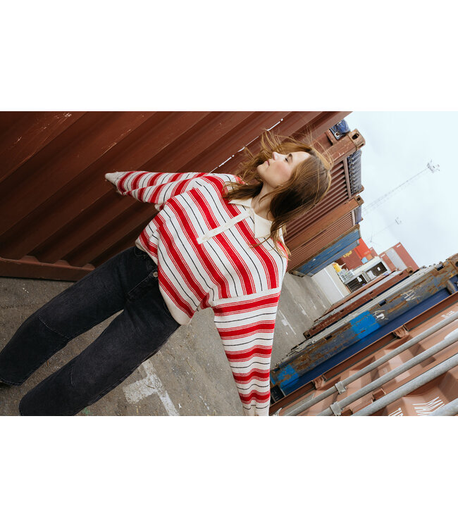 EDITED ED GERIT POLO PULL STRIPE OFF WHITE/RED/GREY