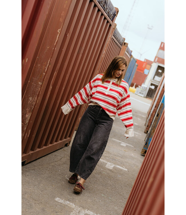 EDITED ED GERIT POLO PULL STRIPE OFF WHITE/RED/GREY