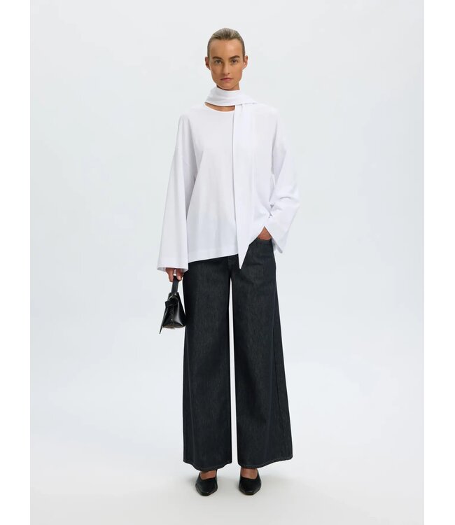 SELECTED FEMME SLWCOLWOMAN LS DETAIL TEE BRIGHT WHITE