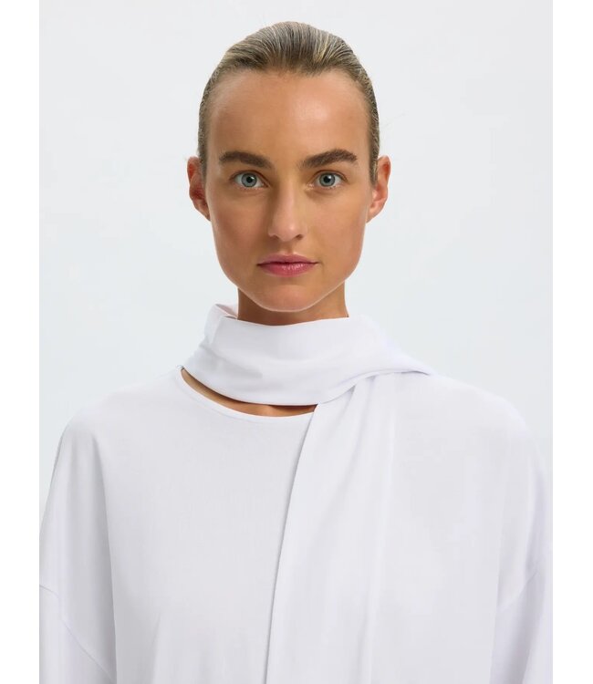 SELECTED FEMME SLWCOLWOMAN LS DETAIL TEE BRIGHT WHITE