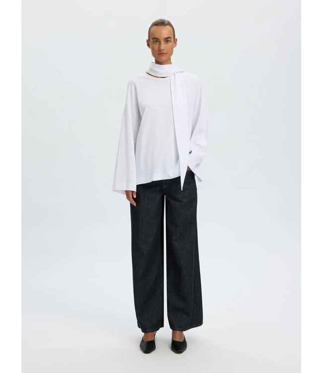 SELECTED FEMME SLWCOLWOMAN LS DETAIL TEE BRIGHT WHITE