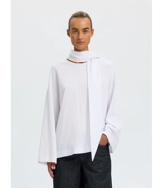 SELECTED FEMME SLWCOLWOMAN LS DETAIL TEE BRIGHT WHITE