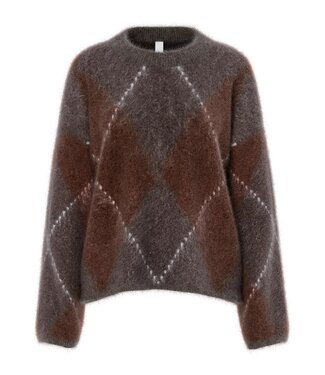 YAS YASARGY LS MOHAIR BLEND KNIT PULLOVER CHECK COFFEE BEAN