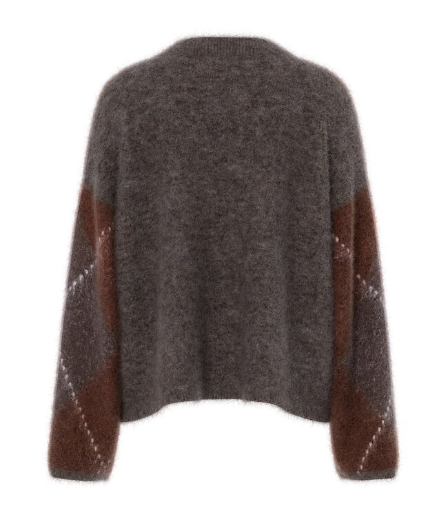 YAS YASARGY LS MOHAIR BLEND KNIT PULLOVER CHECK COFFEE BEAN