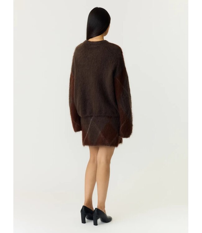 YAS YASARGY LS MOHAIR BLEND KNIT PULLOVER CHECK COFFEE BEAN