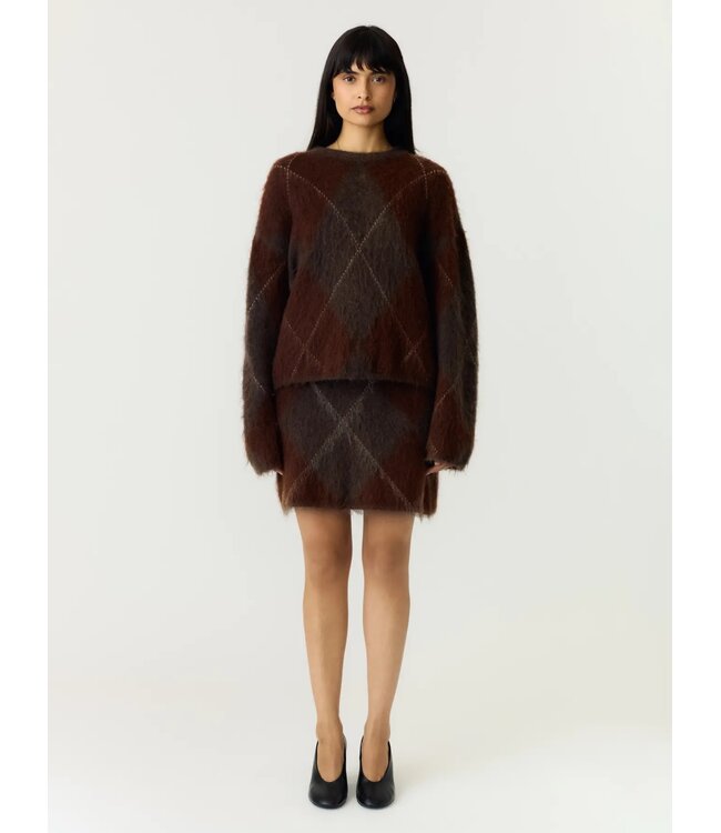 YAS YASARGY LS MOHAIR BLEND KNIT PULLOVER CHECK COFFEE BEAN
