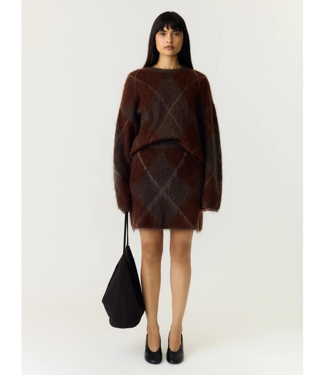 YAS YASARGY LS MOHAIR BLEND KNIT PULLOVER CHECK COFFEE BEAN