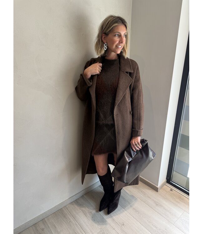 YAS YASARGY LS MOHAIR BLEND KNIT PULLOVER CHECK COFFEE BEAN