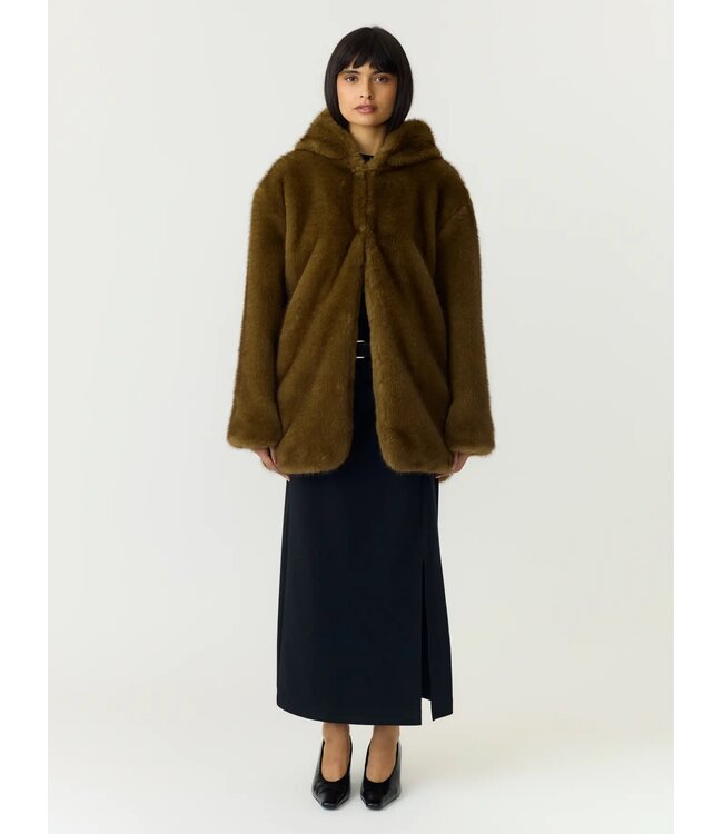 YAS YASSINDA LS FURRY JACKET DARK OLIVE