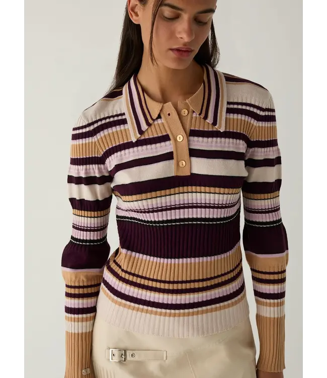 LAAGAM LA ILYANA POLO KNIT CAMEL STRIPED
