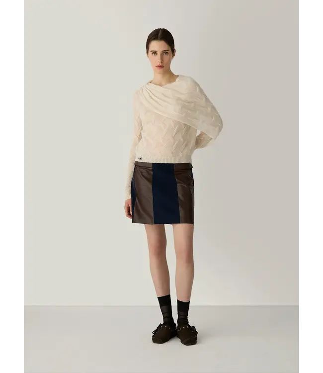 LAAGAM LA LIOR SHORT SKIRT NAVY BLUE TEXTURED
