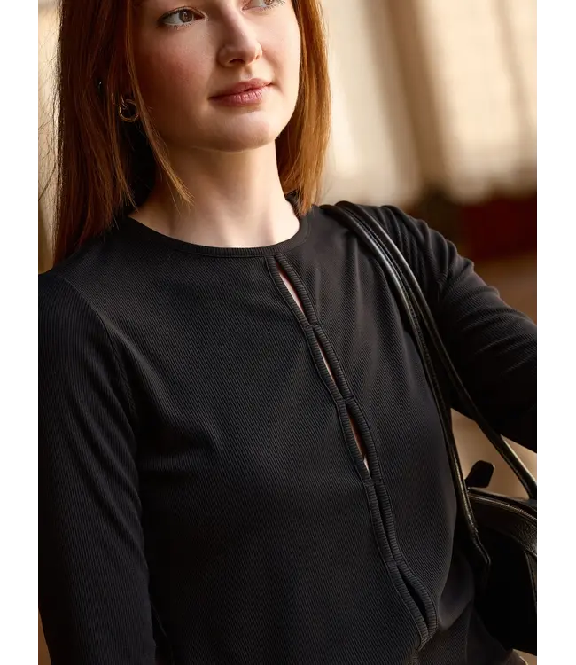 LES SOEURS LS SWEENEY SOFT RIB LS TOP/BUTTONS BLACK