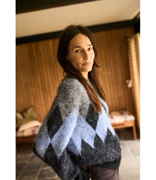 PULZ PZ ESTEL PULL GREY MEL/BLUE CHECKS