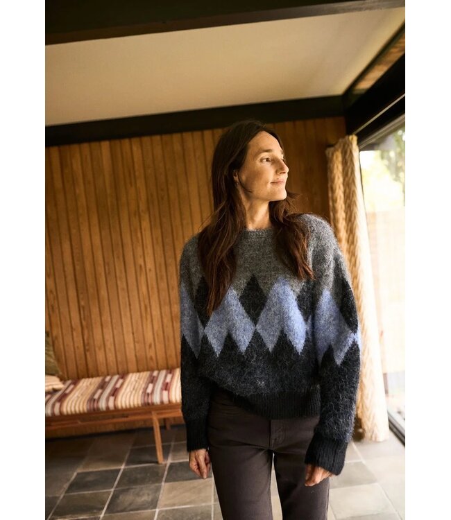 PULZ PZ ESTEL PULL GREY MEL/BLUE CHECKS
