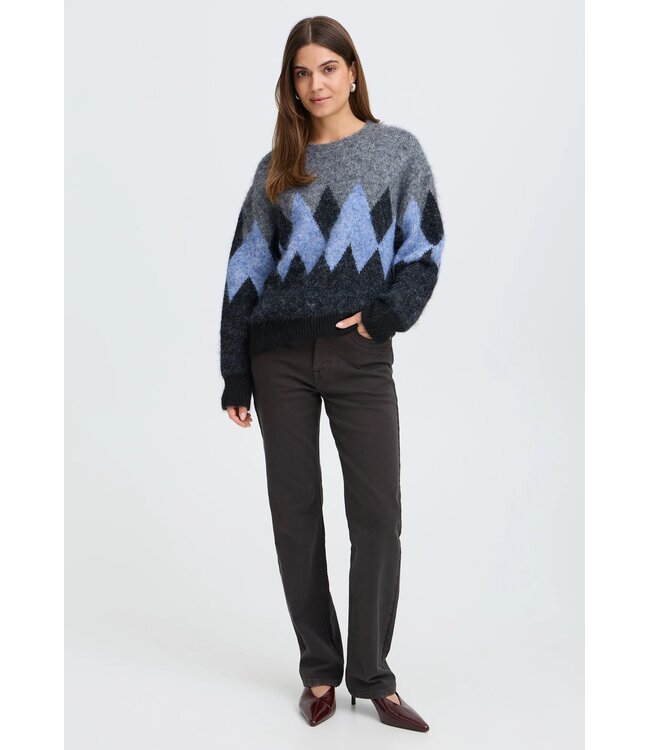 PULZ PZ ESTEL PULL GREY MEL/BLUE CHECKS