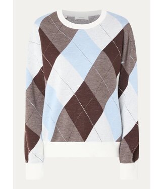 SELECTED FEMME SLWTHEA LS KNIT ARGYLE O-NECK EGRET/BLUE/DELICIOSO