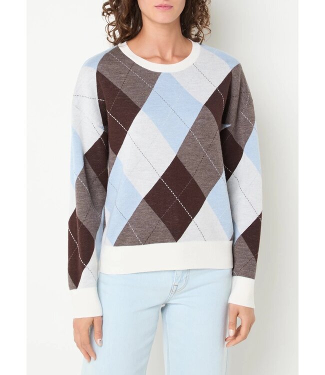 SELECTED FEMME SLWTHEA LS KNIT ARGYLE O-NECK EGRET/BLUE/DELICIOSO