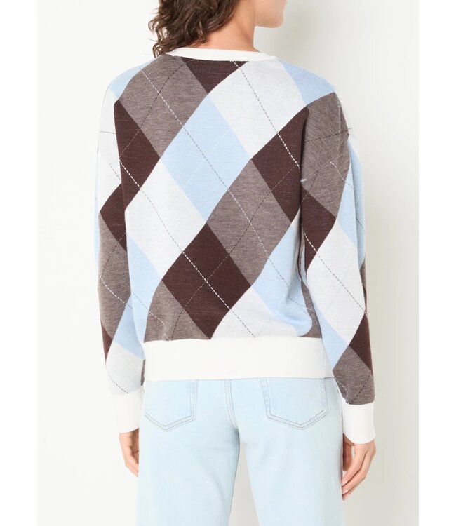 SELECTED FEMME SLWTHEA LS KNIT ARGYLE O-NECK EGRET/BLUE/DELICIOSO