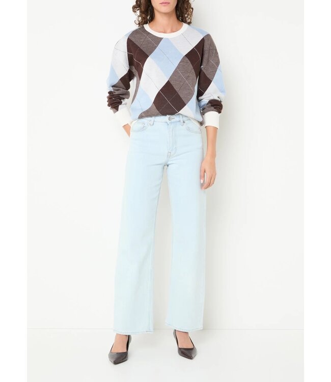 SELECTED FEMME SLWTHEA LS KNIT ARGYLE O-NECK EGRET/BLUE/DELICIOSO