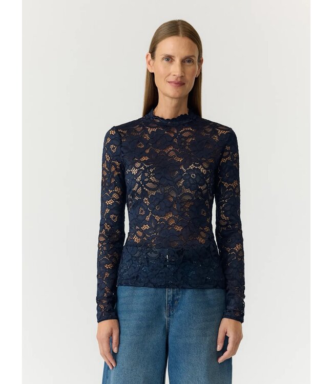 YAS YASLACEY LS LACE TOP NOOS NAVY BLAZER