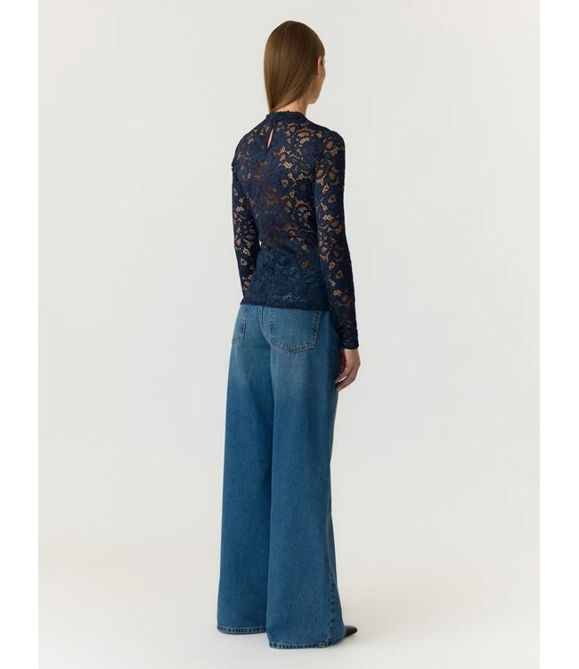 YAS YASLACEY LS LACE TOP NOOS NAVY BLAZER