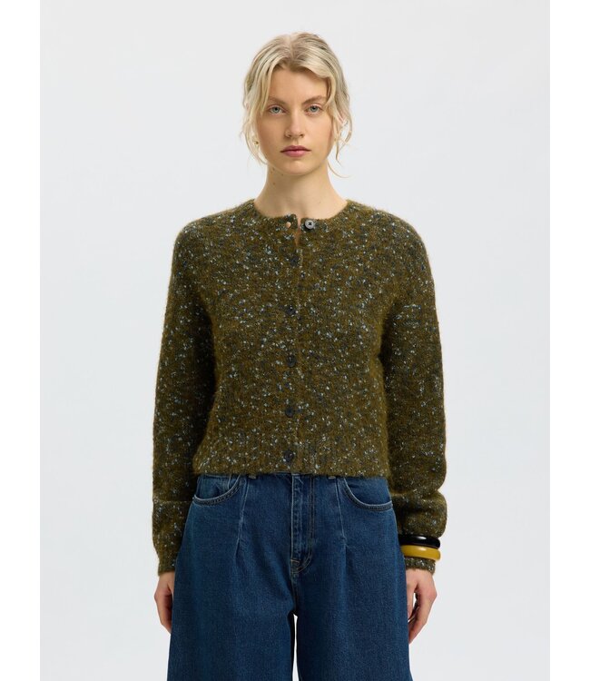 SELECTED FEMME SLWKAT LS KNIT SHORT CARDIGAN GREEN/NAVY/L.BLUE