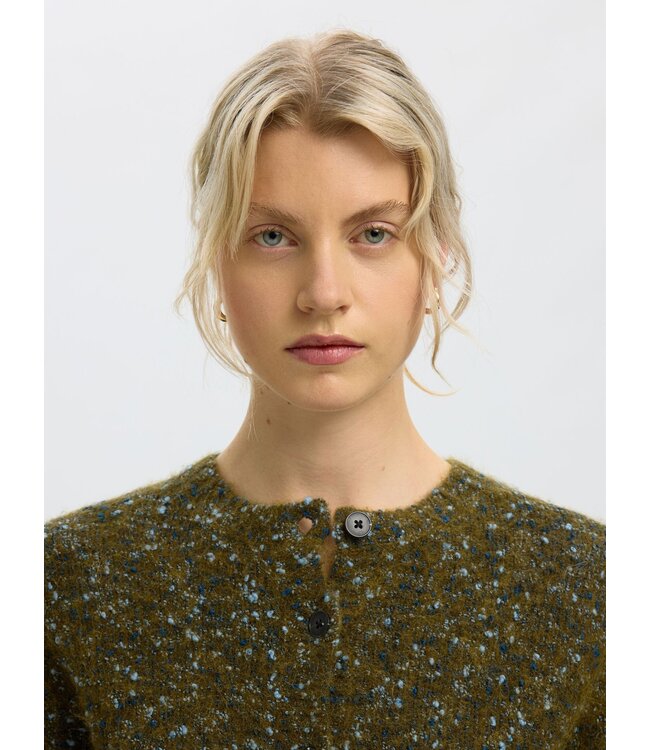 SELECTED FEMME SLWKAT LS KNIT SHORT CARDIGAN GREEN/NAVY/L.BLUE