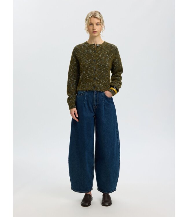 SELECTED FEMME SLWKAT LS KNIT SHORT CARDIGAN GREEN/NAVY/L.BLUE