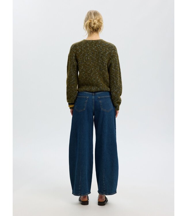 SELECTED FEMME SLWKAT LS KNIT SHORT CARDIGAN GREEN/NAVY/L.BLUE