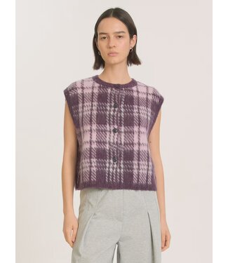 EDITED ED ELISON SL CARDIGAN CHECK PLUM/LILAC/BLUE