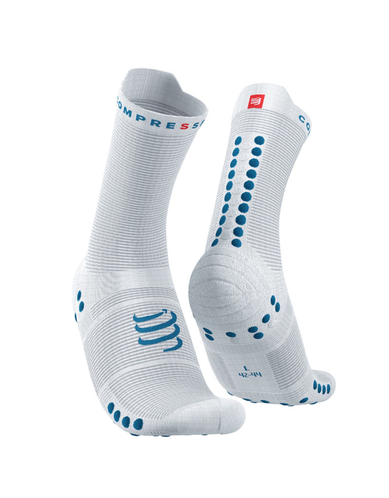 Compressport Pro Racing Socks v4.0 Run High - White/Fjord Blue