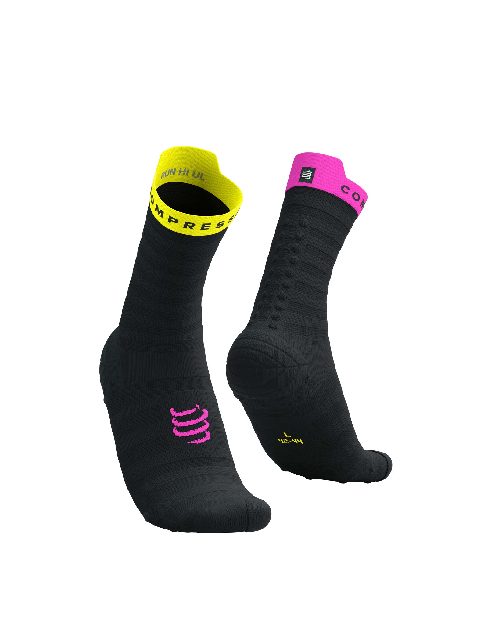 Compressport Pro Racing Socks v4.0 Ultralight Run High - Black/Safety Yellow/Neon Pink