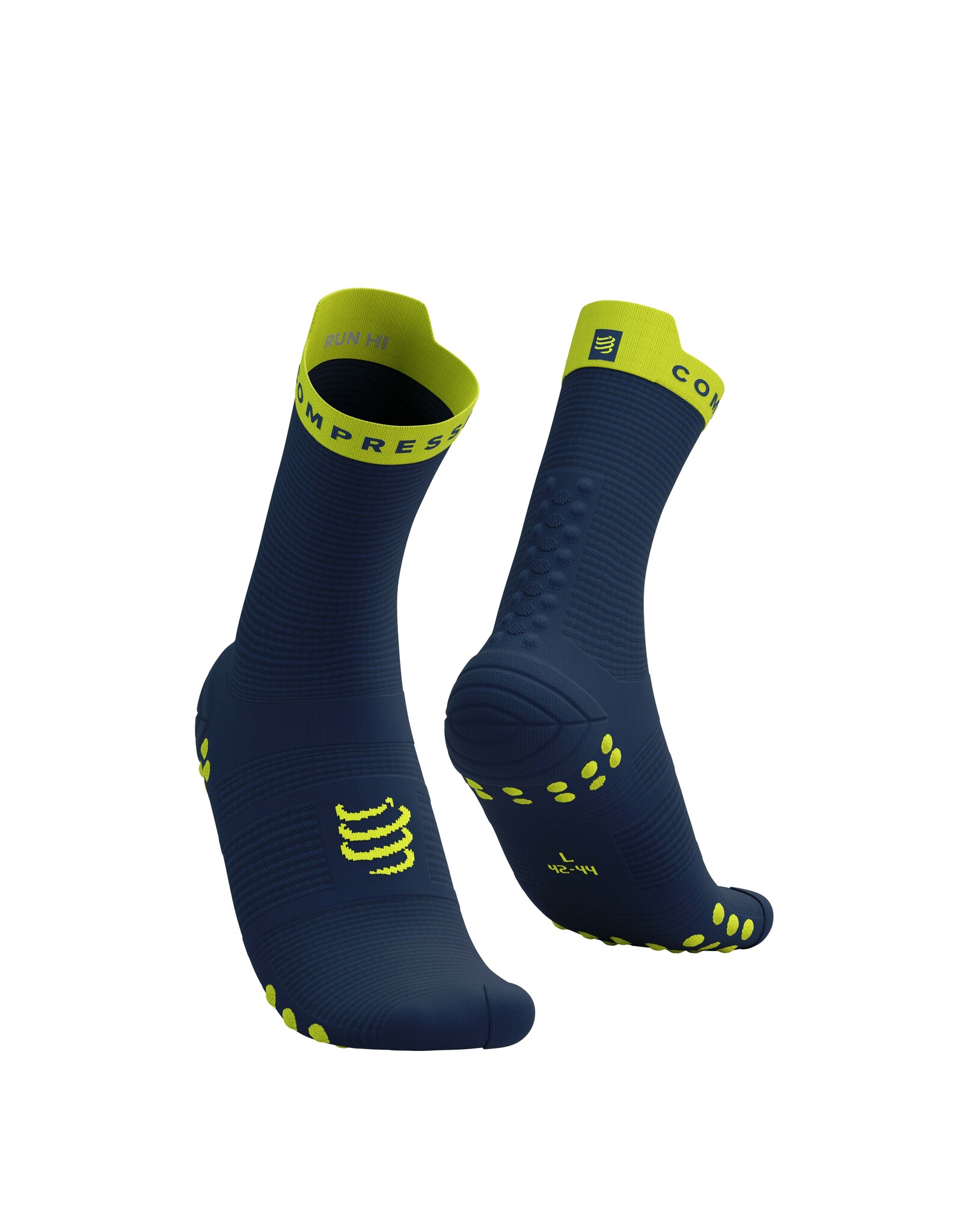 Compressport Pro Racing Socks v4.0 Run High - Dress Blues/Green Sheen