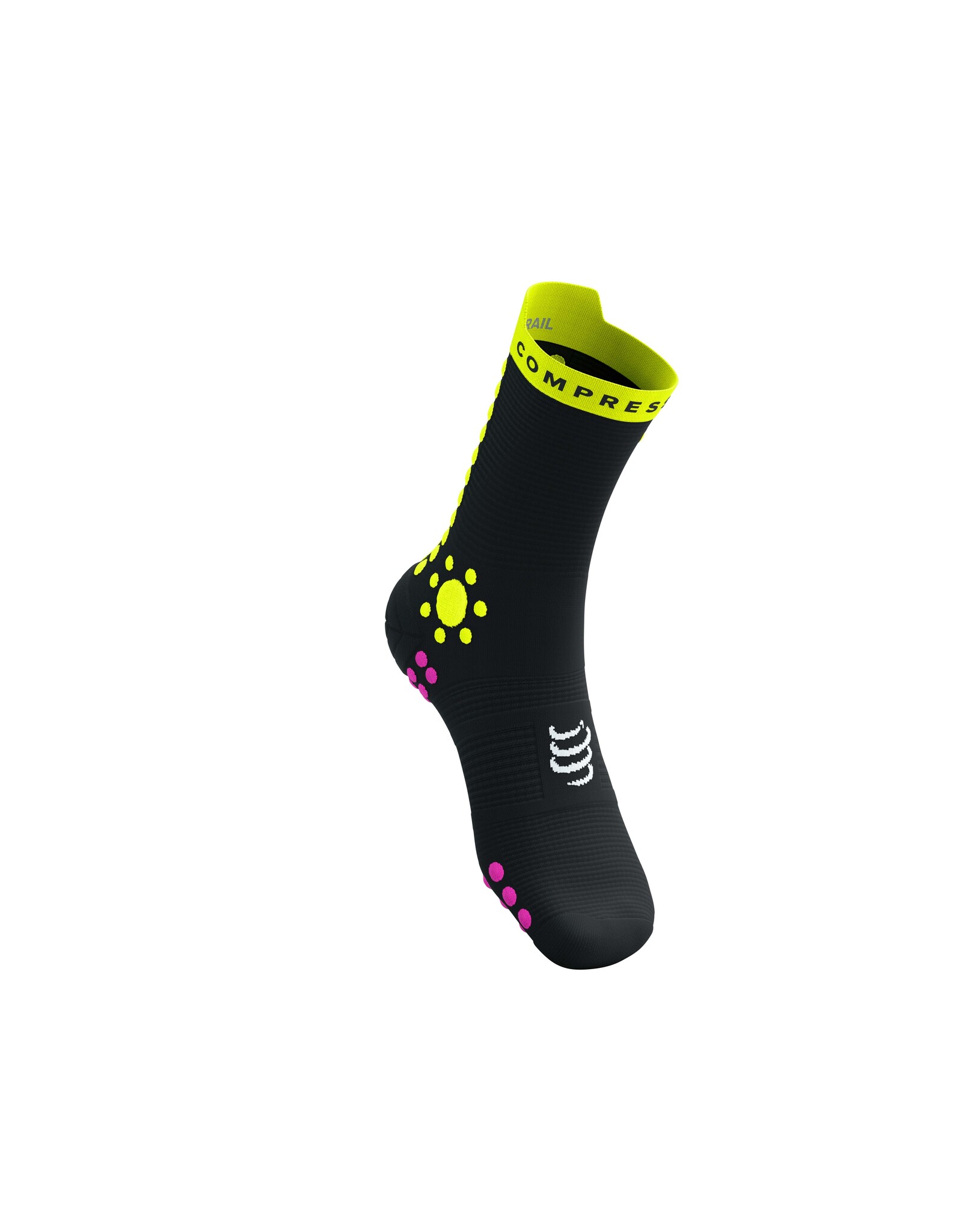 Compressport Pro Racing Socks v4.0 Trail - Black/Safety Yellow/Neon Pink