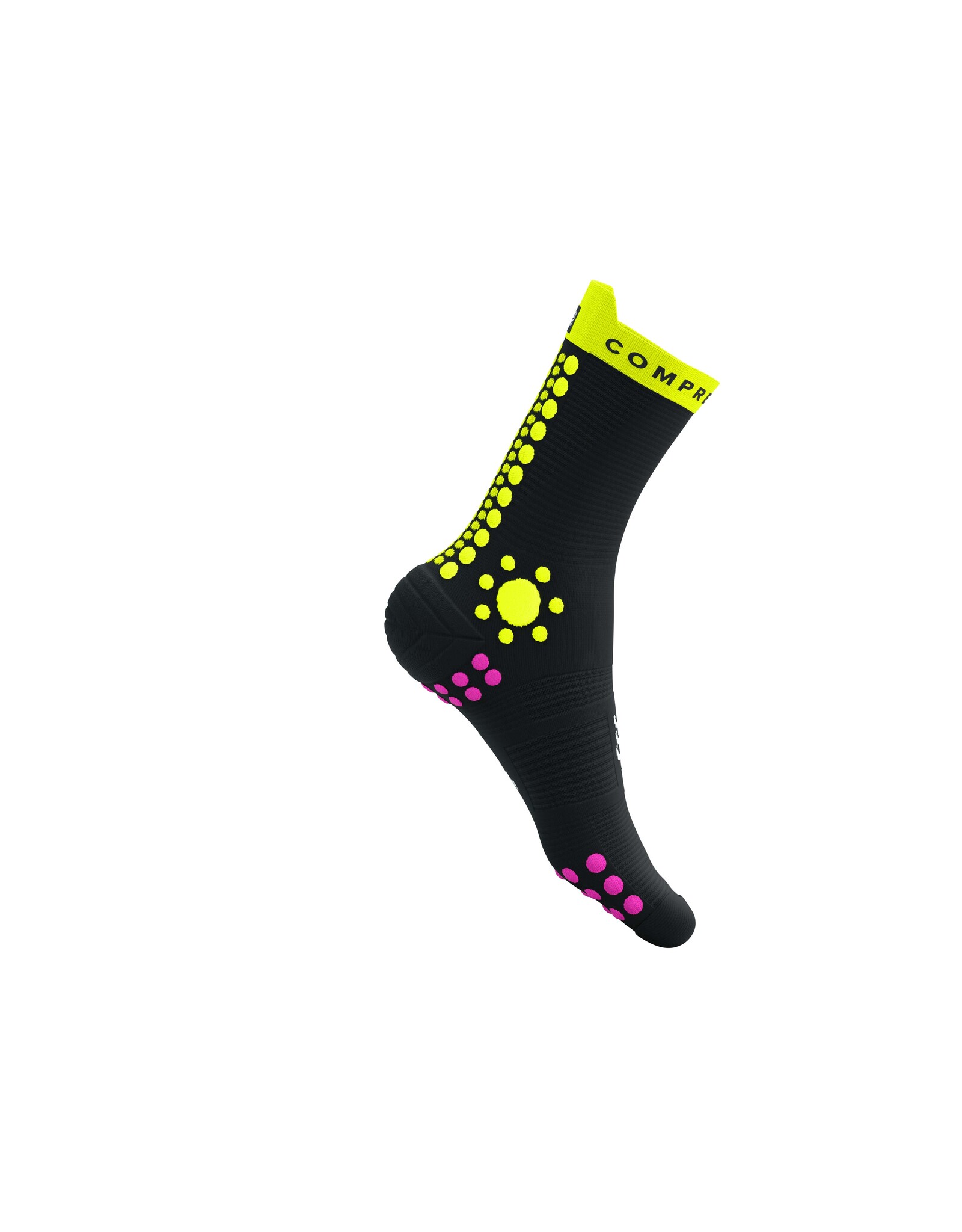 Compressport Pro Racing Socks v4.0 Trail - Black/Safety Yellow/Neon Pink