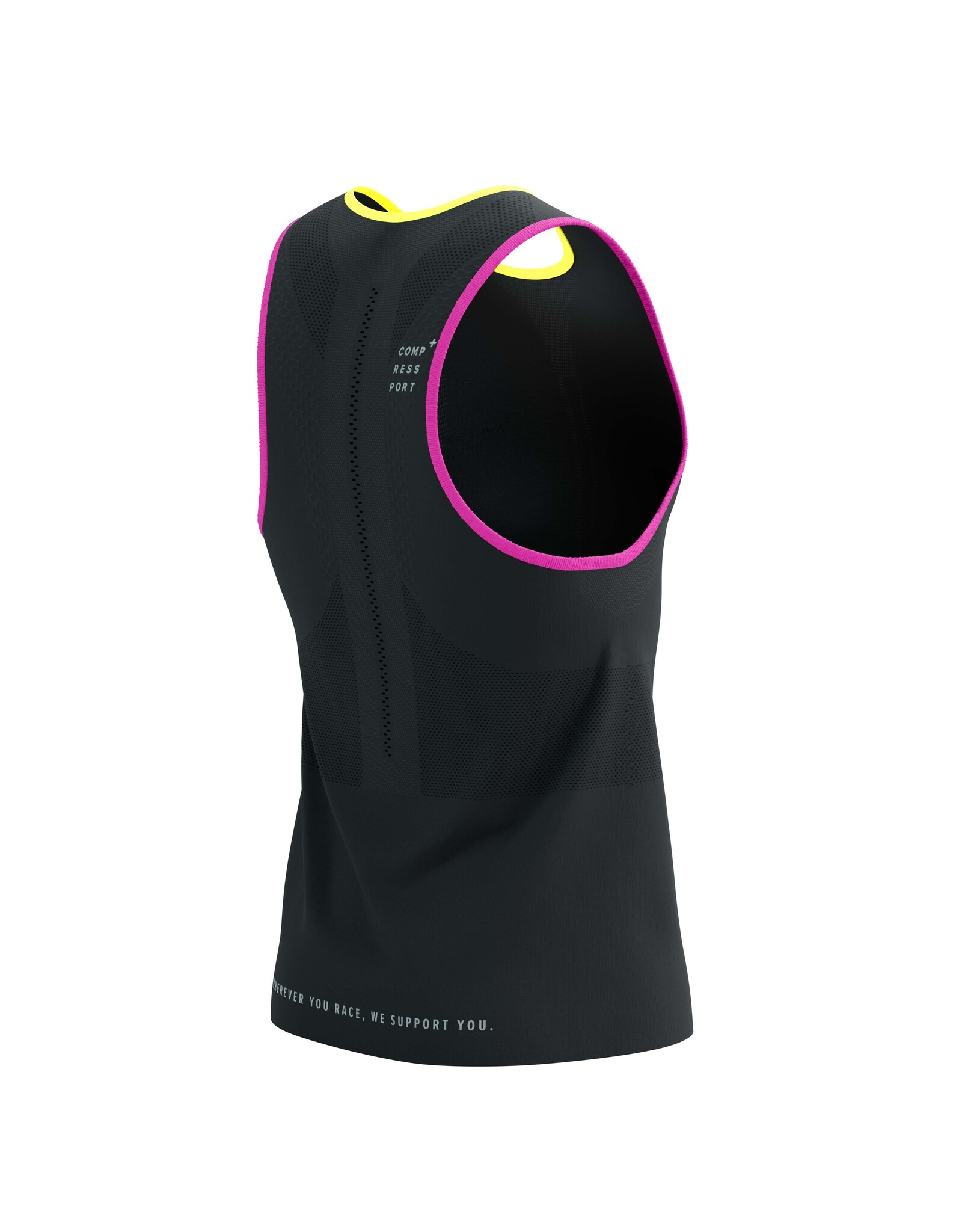 Compressport Pro Racing Singlet M - Black/Safety Yellow/Neon Pink