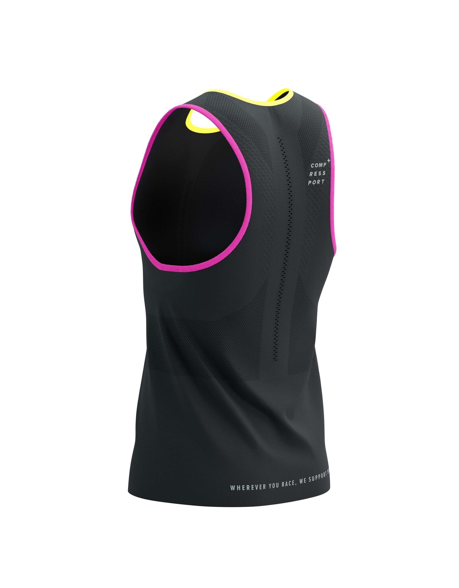Compressport Pro Racing Singlet M - Black/Safety Yellow/Neon Pink