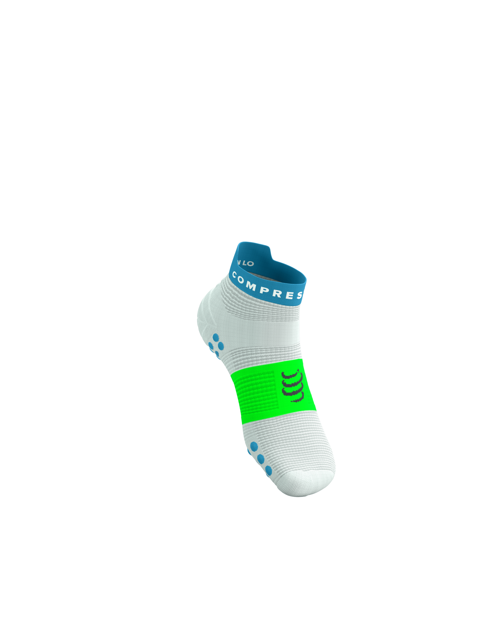 Compressport Pro Racing Socks V4.0 Run Low - White/Norse Blue/Neon Green