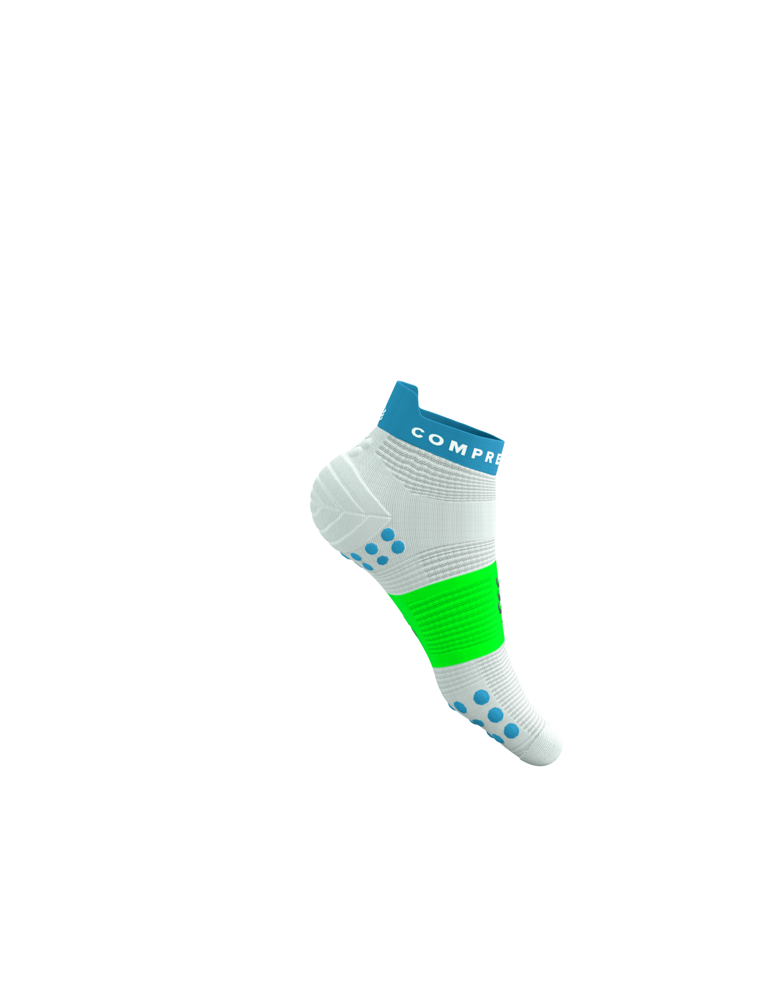 Compressport Pro Racing Socks V4.0 Run Low - White/Norse Blue/Neon Green