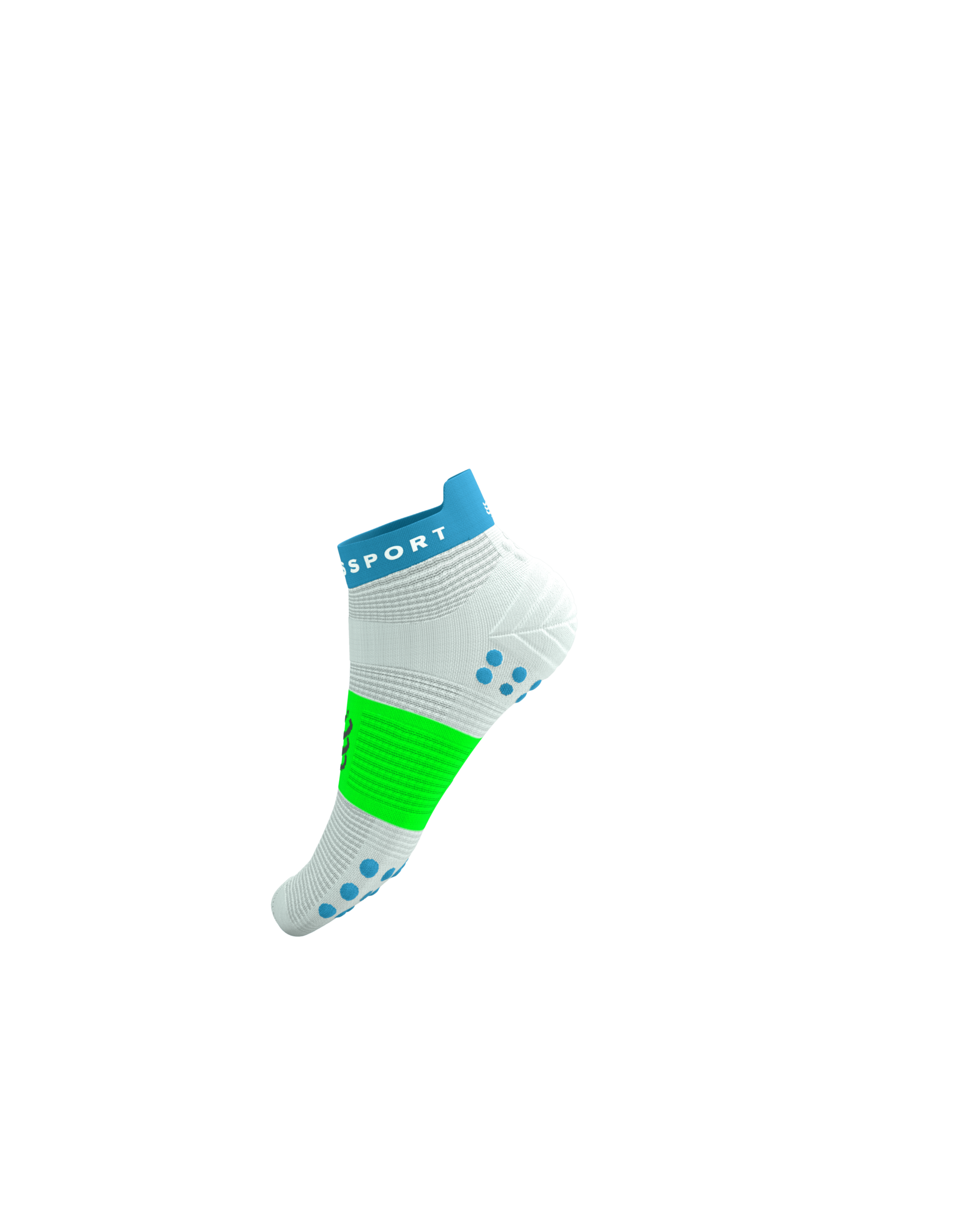 Compressport Pro Racing Socks V4.0 Run Low - White/Norse Blue/Neon Green