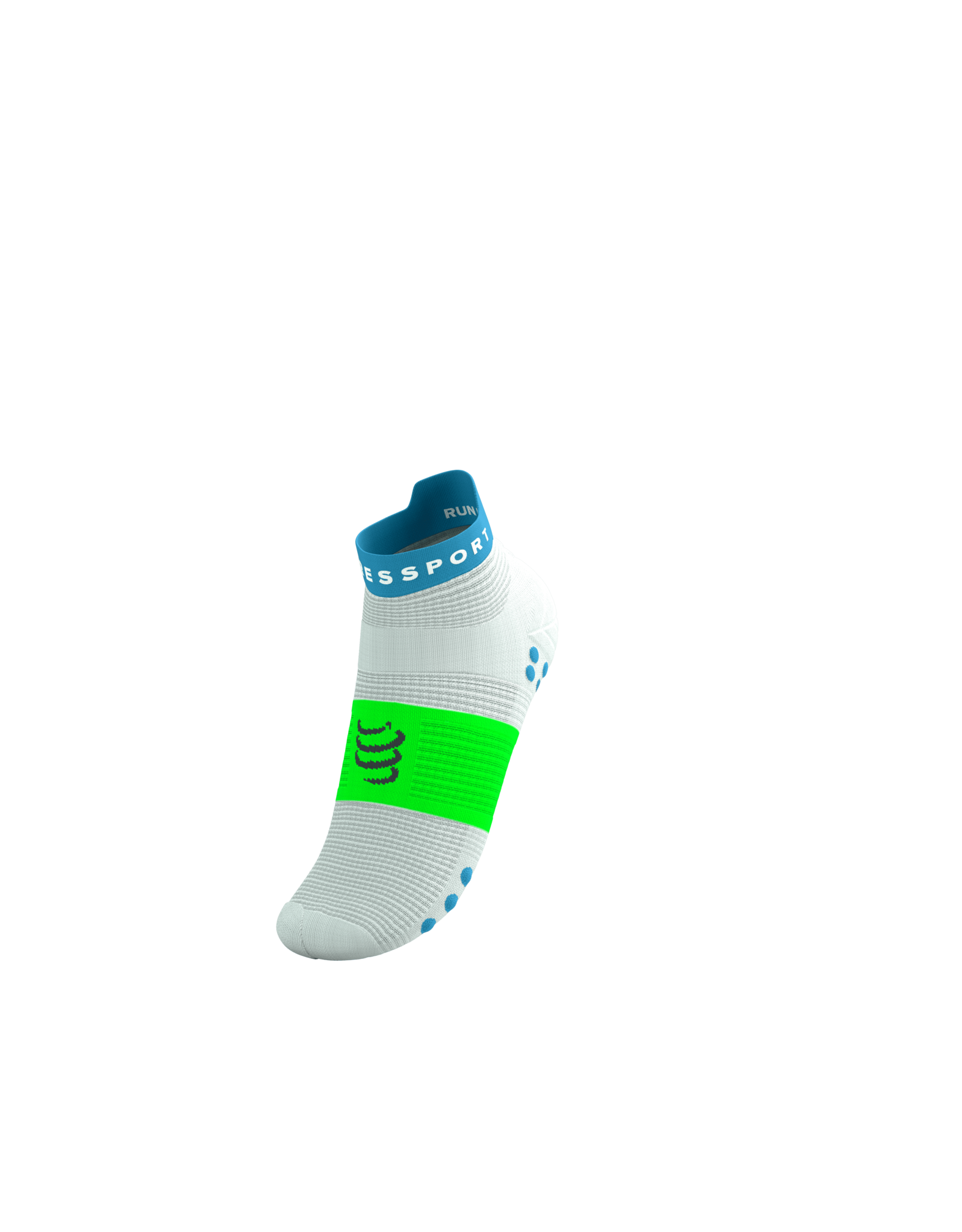 Compressport Pro Racing Socks V4.0 Run Low - White/Norse Blue/Neon Green