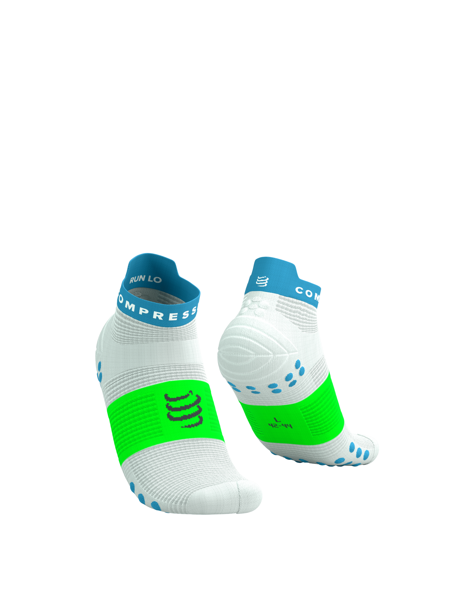 Compressport Pro Racing Socks V4.0 Run Low - White/Norse Blue/Neon Green