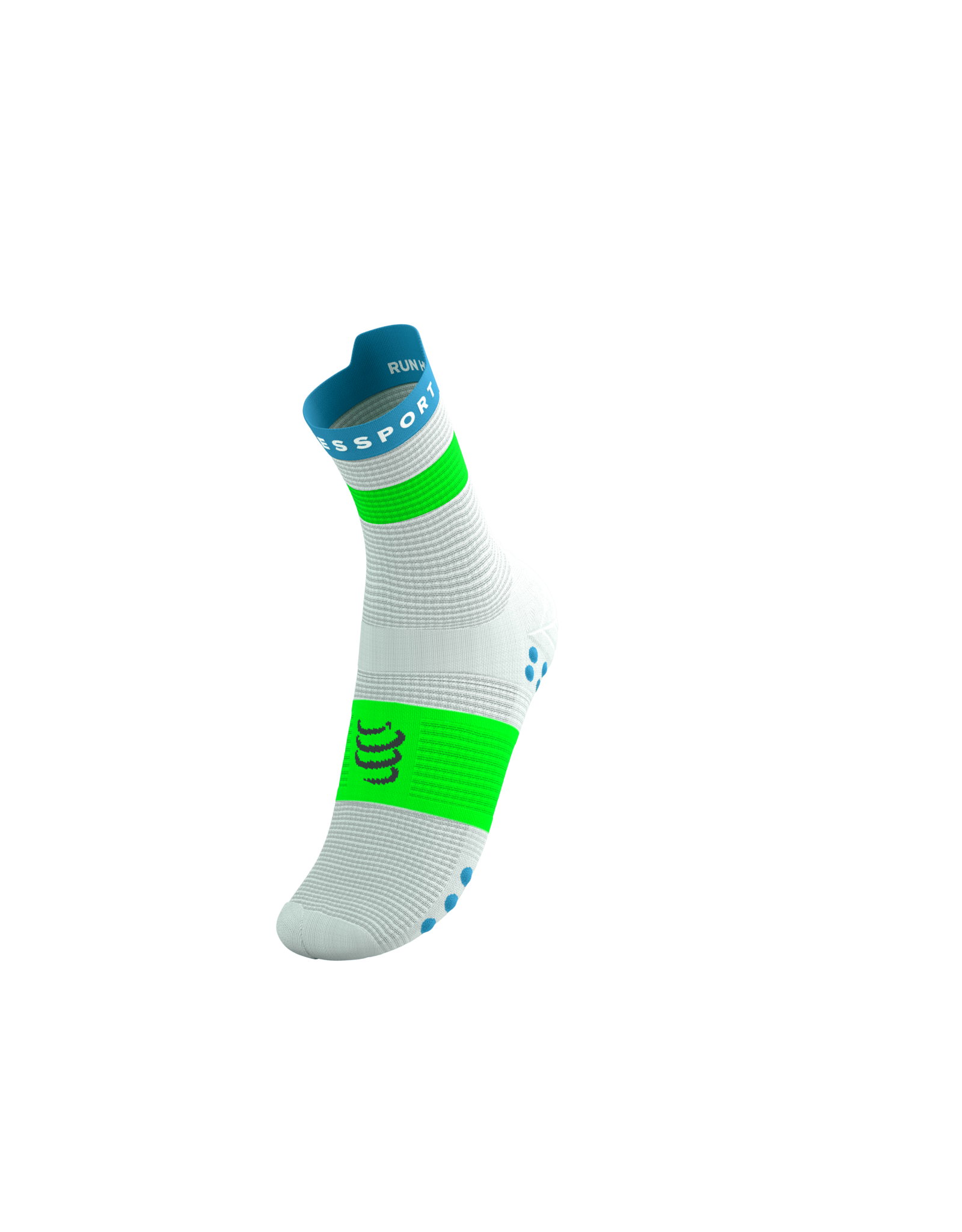 Compressport Pro Racing Socks V4.0 Run High - White/Norse Blue/Neon Green