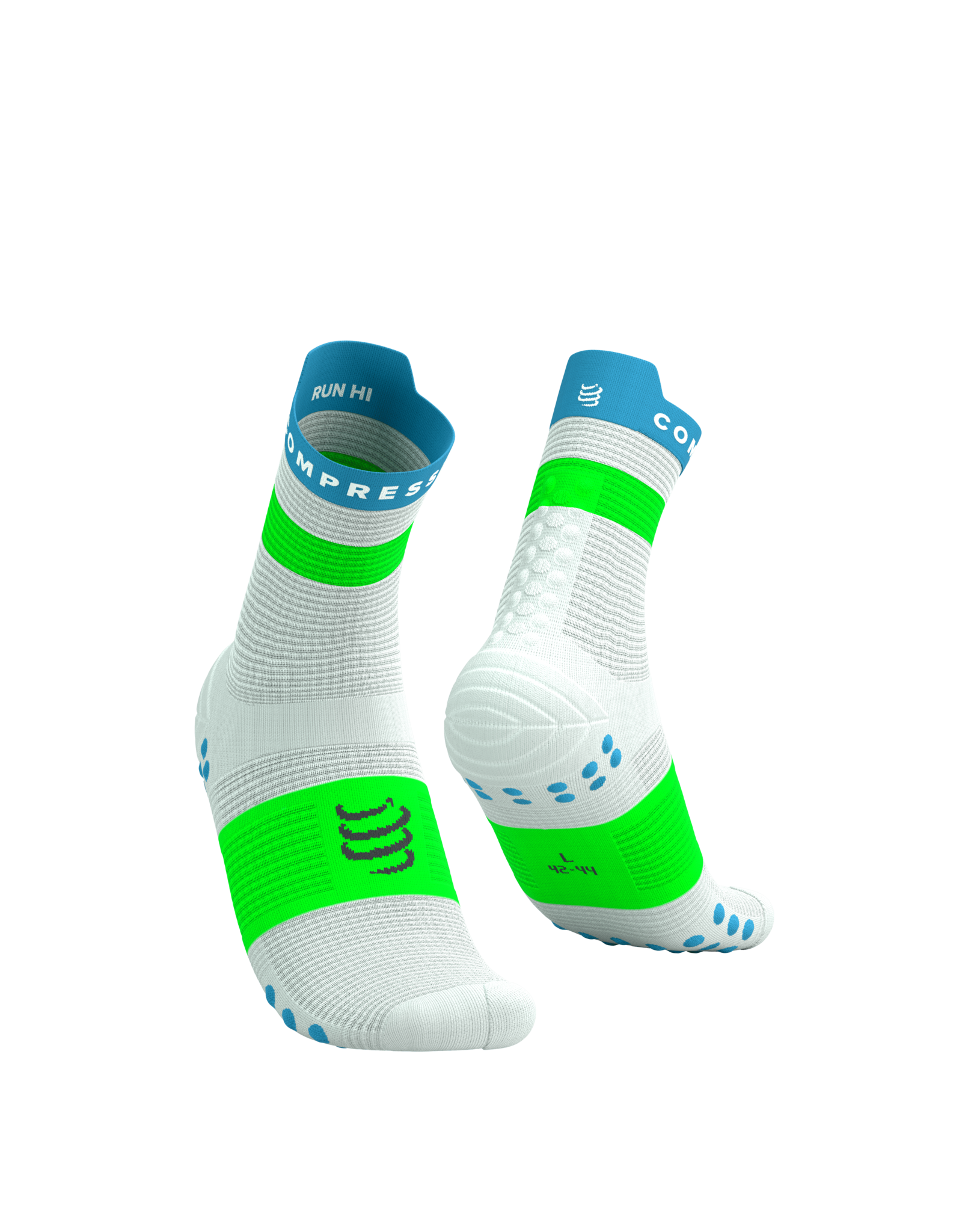 Compressport Pro Racing Socks V4.0 Run High - White/Norse Blue/Neon Green
