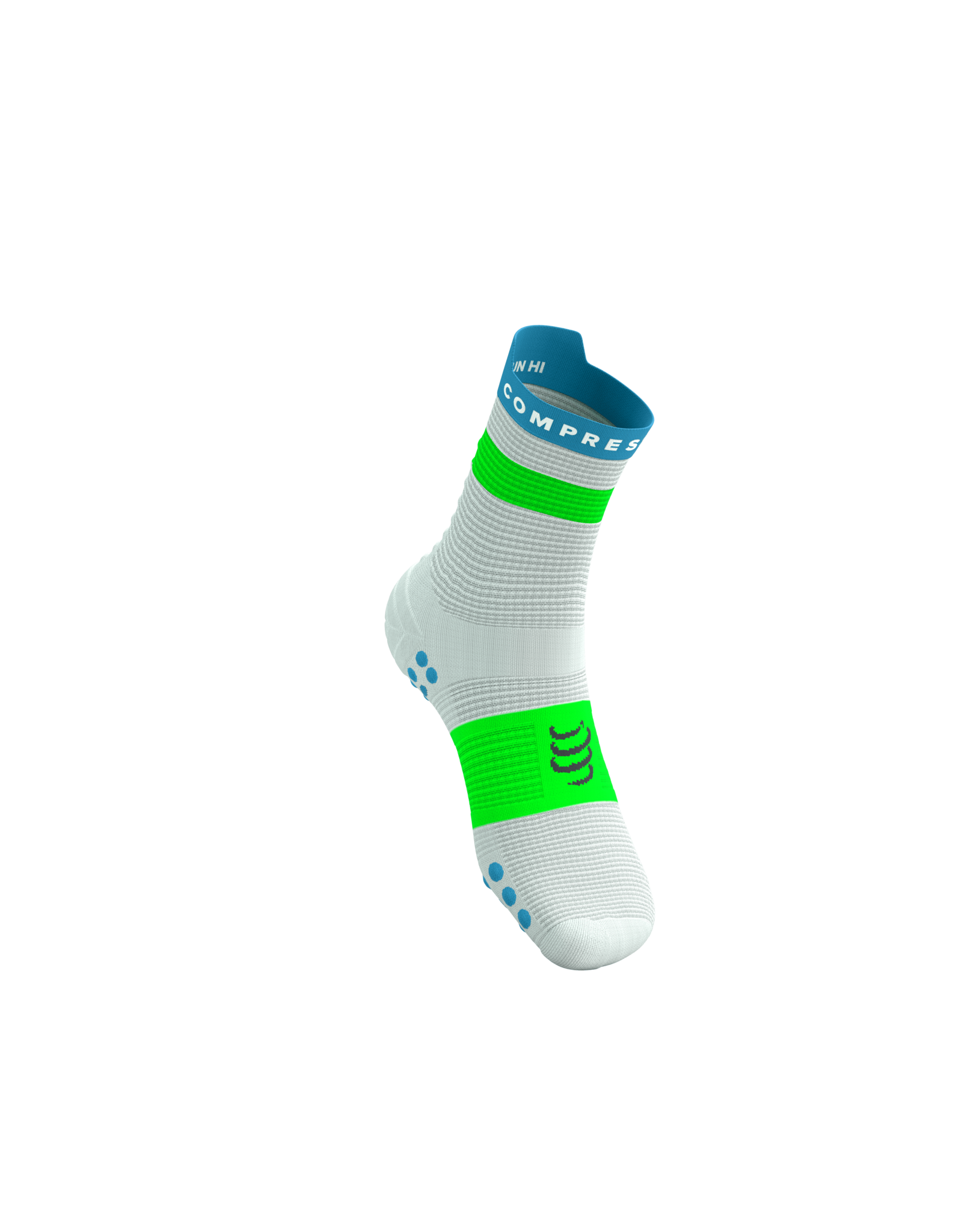 Compressport Pro Racing Socks V4.0 Run High - White/Norse Blue/Neon Green