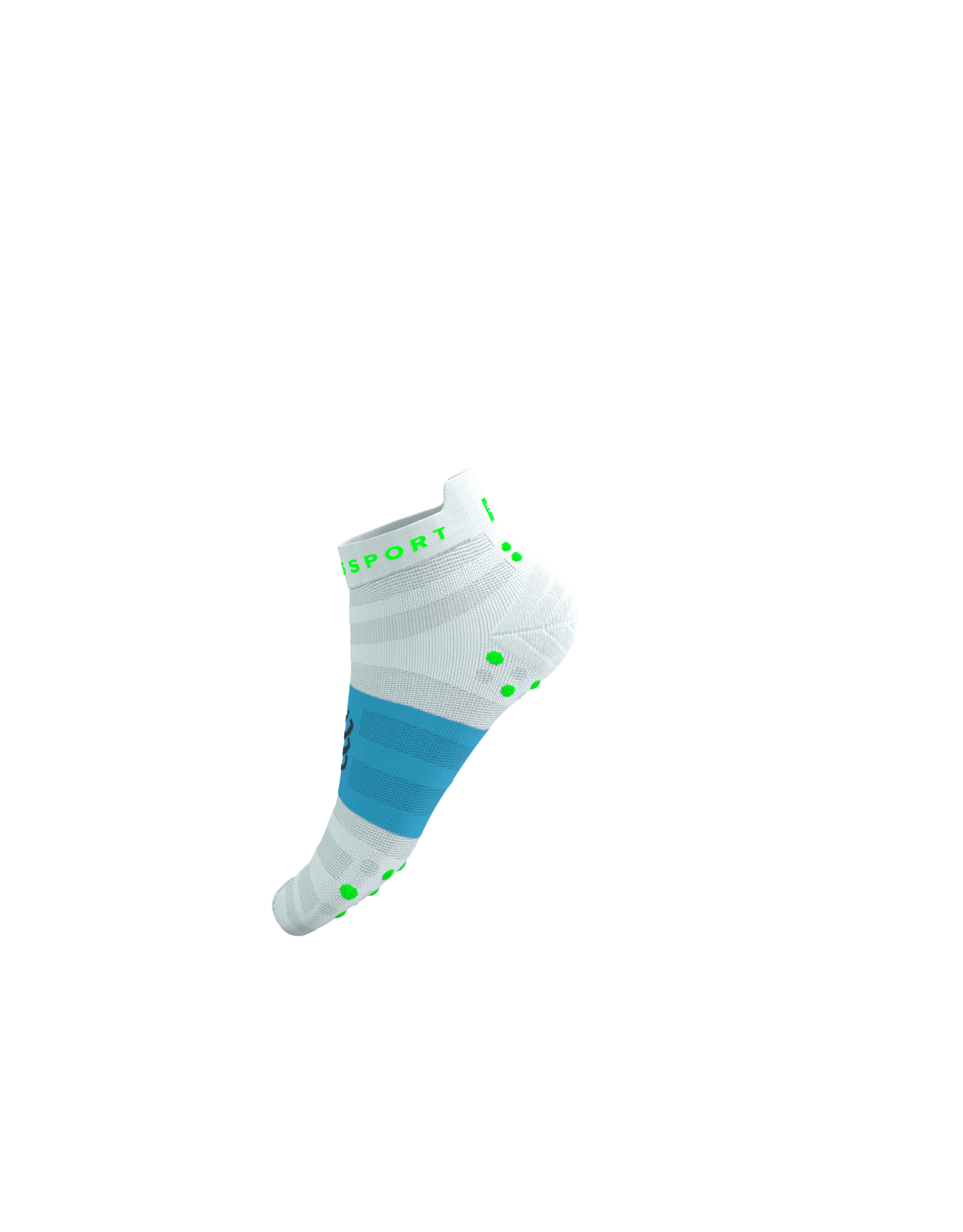 Compressport Pro Racing Socks V4.0 Ultralight Run Low - White/Norse Blue/Neon Green